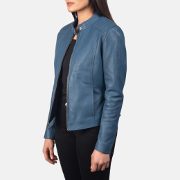 Kelsee Blue Leather Biker Jacket